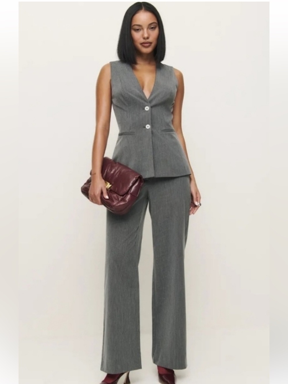 Reformation Saylor Two-Piece Set in Grey Pinstripe Size 6